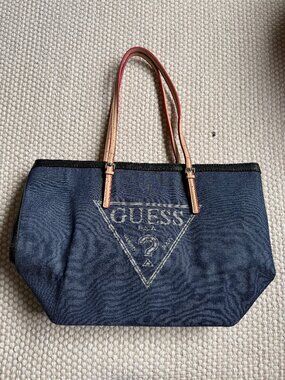 GUESS | Denim Y2K Logo Large Shoulder Tote Bag